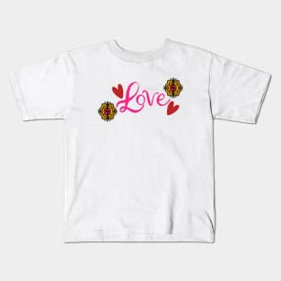 Love with hand drawn flowers and hearts Kids T-Shirt